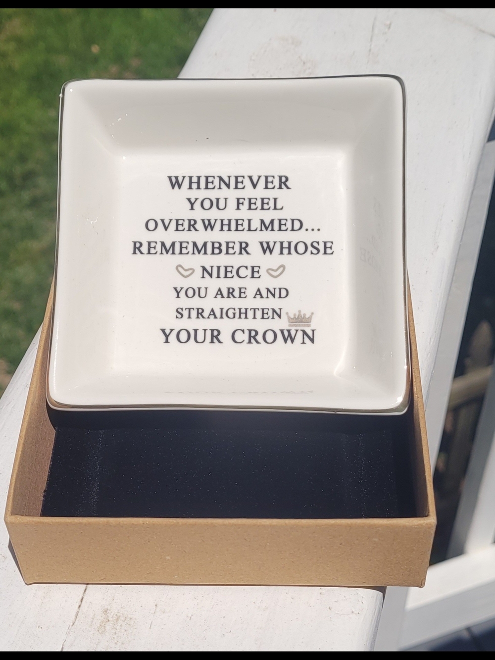 Ceramic Trinket Dish - "Remember Whose Niece You Are" - White with Gold Trim